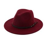 DRESHOW Women Vintage Wide Brim Fedora Hat with Belt Buckle Panama Hat