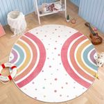 STARUIA Colorful Rainbow Rug for Nursery, 5 Ft Machine Washable Rug for Kids Room, Large Round Rugs for Girls Bedroom, Circle Kids Rug Soft Polka dot Carpet for Classroom Playroom Tent