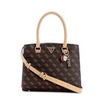 GUESS Women Noelle Girlfriend Satchel School Bag, top Handle, Brown Logo, One Size