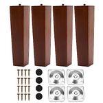 INMOZATA 4PCS Wooden Furniture Legs 16cm Replacement Sofa Legs Chair Legs with Mounting Plates & Screws, Furniture Feet for Chair Bed Sofa Couch Table Cupboard Cabinet Ottoman (20cm, Brown)