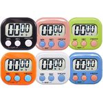 6 Pack Kitchen Timer, Multi Function Electronic Timer for Kitchen, Study, Work, with Big Digits & Magnetic Backing (not Including Battery) (Blue,Green,Pink,White,Orange,Black)