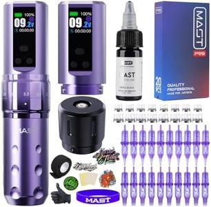 Mast Fold2 Pro Tattoo Kit, Wireless Complete Tattoo Gun Machine Kit, 2 Batteries 2000mAh Power Supply for Long Time, Needles Cartridges Black Tattoo Ink Kit (Purple)