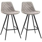 HOMCOM Counter Height Bar Stools Set of 2, Microfiber Cloth Bar Chairs with Metal Leg, Padded Seat, Counter Stools for Kitchen Island, Grey