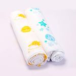 Kaarpas Newborn Baby Girl's Infant Boy's Super Soft Premium Pure Organic Cotton Comfortable Muslin Swaddle Receiving Blankets Wrapper Cloth Towel Stroller Cover Sky Pack of 2 Multicolor 100x100 CM