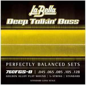 La Bella 760FGS-B Deep Talkin’ Bass Golden Alloy Flat Wound 5- String Standard Long Scale 45-128