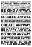 Mother Teresa Anyway Quote Poster Collections Poster Print, 13x19