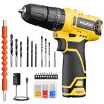 Cordless Impact Drill 12 V, PULITUO Impact Drill Set, Cordless Screwdriver with 3/8" Metal Chuck, 21 + 1 + 1 Torque Levels, 1500 mAh Battery with LED Light, 35 N.m Maximum Torque