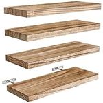 AMADA HOMEFURNISHING Floating Shelves, Paulownia Wood Wall Shelves for Bathroom/Living Room/Bedroom/Kitchen/Home Office, Natural Wood Wall Shelf for Home Storage & Organization, Set of 4, AMFS40