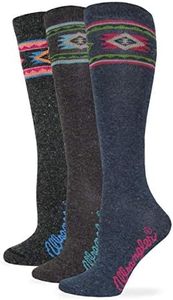 Wrangler Ladies Angora Blend Aztec Pattern Knee High Boot Socks 3 Pair Pack, Denim/Brown/Charcoal, Medium