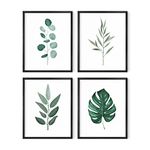 HAUS AND HUES Plant Wall Art - Botanical Prints Art, Green Collection Set, Pictures Leaves Paintings For Wall, Minimalist Sage Decor (8x10, UNFRAMED)