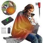 Battery Power Heated Blanket Electric Throw - USB Portable Cordless Heating Blanket for Outdoor Travel Use (55" x 32", Grey)