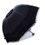 Maibar Sun Umbrella UV Parasol Lace Folding Umbrellas Parasols Waterproof 8 Ribs for Lady Women Umbrella in Summer (Z-Black)