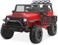 Kidzone 12V Ride On Truck Car 3.8 MPH Kids 2-Seater Electric Vehicles w/Personalize License Plate, 4-Wheeler Suspension, 3 Speeds, MP3, LED Lights, Parent Remote Control, Bluetooth, Radio - Red