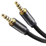 Zeskit (Zent) Braided 4 feet Male to Male 3.5mm Stereo Audio Cable - Nylon Woven Flexible & Tangle Free Cord - 24k Gold Plated Step Down Connector - High Purity Bare Copper Conductors - for Home Audio iPhone iPad iPod Samsung Tablet Bose Beats Headphones MP3 Players Loss-less Music Player