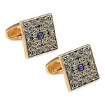 Vintage Celtic Cufflinks Luxury Blue Cubic stone Gold tone Cuff links