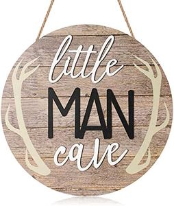 Blulu Little Man Cave Sign 12 x 12 Inch Little Man Cave Decoration for Nursery Wooden Wall Room Wall Decor Rustic Round Wood Sign Decor