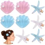 WLLHYF 8 Pcs Starfish Sea Shell Hair Clips Set Princess Glitter Barrettes Sequins Alligator Hairpins Beach Headpiece Headwear Styling Tools Hair Accessories for Women Girls Birthday Party Christmas