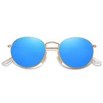 SOJOS Small Round Polarized Sunglasses for Women Men Classic Vintage Retro Frame UV Protection SJ1014 with Gold Frame/Blue Mirrored Lens