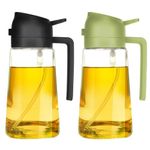 TrendPlain 16oz Oil Dispenser Bottle for Kitchen - 2 in 1 Olive Oil Dispenser and Oil Sprayer - 470ml Olive Oil Bottle - Oil Sprayer for Cooking, Kitchen, Salad, Barbecue 2Pcs Green & Black