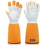 DEX FIT Heavy Duty Leather Gardening Gloves FG310; Thorn-Proof for Rose, Bush Pruning and Garden Work; Firm Grip; Comfortable Fit; Durable Reinforced Palms and Fingertips; Orange M (8) 1 Pair