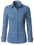 DOUBLJU Womens Slim Fit Casual Long Sleeve Button Down Collared Shirt Denim Large