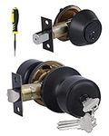 Lanwandeng Keyed Alike Entry Door Knobs and Single Cylinder Deadbolt Lock Combo Set Security for Entrance and Front Door, All Keyed Same Door Lock with Classic Matte Black Finish