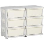 HOMCOM Kids Storage Units with 6 Drawers 3 Tier Chest Vertical Dresser Tower Toy Organizer for Nursery Playroom Kindergarten Cream