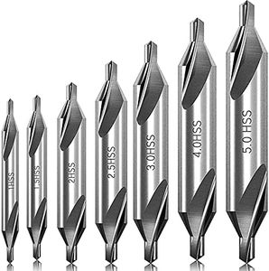 KEWAYO Combined Center Drill Bit Set, 7Pcs HSS 60 Degree Countersink Lathe Mill Tooling Set for Wood Metal Alloy