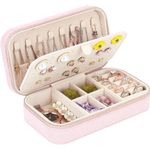 Jewellery Box Organiser, Mini Velvet Travel Jewelry Case with Zipper for Rings Earrings Necklace Bracelets, Small Portable Travel Jewellery Organiser Storage Case for Girls Women, Pink