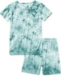Jimonda Baby/Toddler Soft Sleepwear Short sleeve Kids Cool Pajama Outdoor 2-Piece Shirt&Shorts Casual sets Tie Dye PJ(Green tie dye,11-12Y)