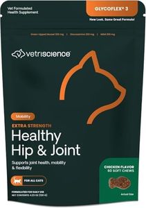 VetriScience Extra Strength Healthy Hip & Joint Chews, GlycoFlex Glucosamine and Green-Lipped Mussel Joint Support Supplement for Cats, Promote Mobility and Soothe Joint Discomfort, Chicken, 60 Count