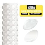Vellax Cabinet Door Bumpers 64 Pcs - Clear Self Adhesive Pads, Cabinet Stoppers, Rubber Bumpers for Drawers, Cupboards, Cutting Boards, Glass Tops, Picture Frames, Kitchen Furniture (Hemispherical)