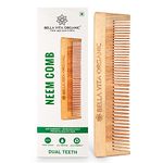 Bella Vita Organic Neem Wooden Comb Dual Teeth for Tangle Free Curls, Healthy Scalp, Hair Growth, Hairfall & Dandruff Control for Men & Women Medium