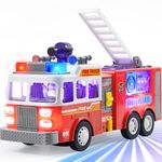 JOYIN Toddler Fire Engine Truck Toy for Kid Age 3 4 5 6 7 8, LED Projections & Sirens, Realistic Buttons with Mode Switch & Volume Control, Bump and Go Fire Engine Trucks