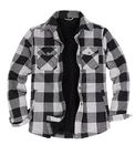 Mens Plaid Flannel Shacket Jacket Sherpa Fleece Lined Cpo Sanp Button Down Flannel Work Shirt Long Sleeved Grey XL