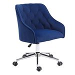 VANSPACE Velvet Desk Chair Vanity Chair for Makeup with Wheels and Back Home Office Chair Adjustable Rolling Swivel Chair for Bedroom Vanity Room Blue