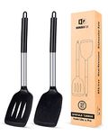 Pack of 2 Silicone Solid Turner,Non Stick Slotted Kitchen Spatulas,High Heat Resistant BPA Free Cooking Utensils,Ideal Cookware for Fish,Eggs,Pancakes (Black)