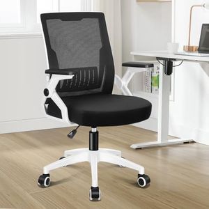 ALFORDSON Mesh Office Chair Ergonomic Mid-Back Conrad Series, Adjustable Flip-Up Arm & Lumbar Support Gaming Racing Task Chair, Student Computer Study Desk Chair for Home Office, White Black