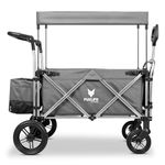 FUXLIFE FX-CTL900 Premium Folding Wagon for Kids – Foldable Handcart with Sun Canopy, Padded Interior, 5-Point Safety Harnesses, Suspension Wheels & Cool Bag – Premium Grey