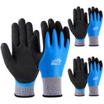 flintronic Waterproof Work Gloves, 3 Pairs Ultra-Grip Work Gloves Non-Slip Latex Coated Versatile for Gardening, Car Washing, Fishing, Cleaning, Outdoor Tasks, Blue, M