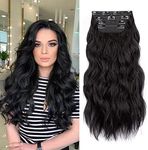 Black Hair Extensions, 4Pcs Clip in