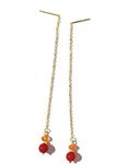 Joyfulmuze Carnelian Round Ball Threader, Long Gold Chain Earrings, Minimalist 18k Gold Plated Silver 925 Jewelry, Small Orange Genuine Gemstone July Birthstone, Gift for Her, 3.5 inch Long