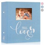 Lanpn Baby Photo Album 4x6 600 Pockets, Linen cover Newborn Bebe Memory Book Photobook Holds 600 Horizontal and Vertical Pictures, Picture Album with Front Window Gift for Boy Girl Baby Shower Blue