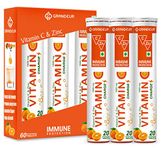 Grandeur Vitamin C Charge Immune Protection - With Natural Vitamin C & Zinc- 60 Effervescent Tablets | Orange Flavour | Immunity Booster | Antioxidant | Glowing Skin |