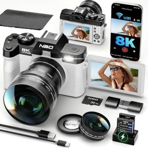 NBD 8K Digital Cameras for Photography with 180°Flip Screen, Dual-Lens