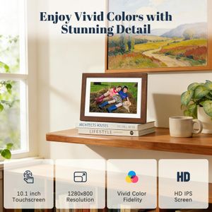 Frameo 10.1” WiFi Digital Photo Frame – Walnut Wood, HD IPS Touchscreen, 32GB