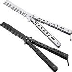 2 Pieces Butterfly Combs Stainless Steel Folding Training Practice Combs Hair Styling Tools for Sport Outdoor Use (Black, Silver)