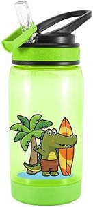 Home Tune Cute Water Bottles with Straw for School Boys, Leak proof & Flip Lids & Carry Hands & Easy Clean,16oz /470ml - Crocodile