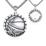 YFN Sport Necklace Sterling Silver Never Give Up I Can Do All Things Pendant Jewellery Sport Gifts for Women Men Boys Girls (Basketball)