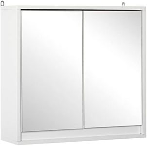 HOMCOM Bathroom Mirror Cabinet Wall Mounted Storage Shelf Bathroom Cupboard Double Door, White